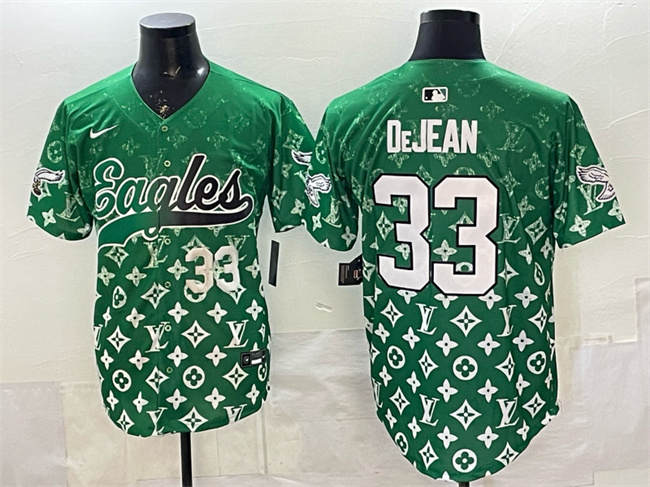 Men's Green Philadelphia Eagles #33 Cooper DeJean With Patch Limited Stitched Baseball Jersey